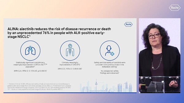 제넨텍 종양학 및 혈액학 부문 제품 개발 총괄인 조시나 레디(Josina Reddy) 부사장은 19일 글로벌 미디어 브리핑에서 알레센자의 재발방지 효과에 대해 소개했다.