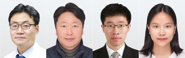 충남대병원 이비인후과 박용호 교수, 충남대 유기재료공학과 허강무 교수, 이비인후과 대학원 위양 씨, 유기재료공학과 대학원 레티푹 씨. 사진 제공=충남대병원