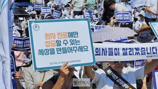 의료계와 정부의 갈등은 대정부 투쟁으로 터져 나왔다. 사진은지난달 여의도에서 열린 '의료농단 저지 전국의사총궐기대회'에 참석한 의사들. ⓒ청년의사.