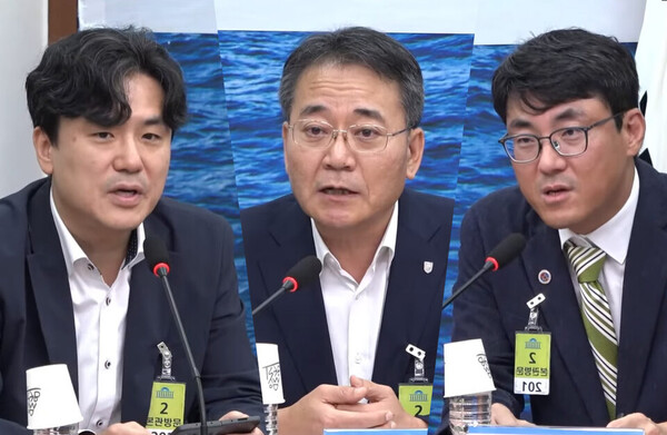 더불어민주당이 개최한 응급의료 비상사태 간담회에 참석한 아주대병원 정경원 권역외상센터장(왼쪽부터), 대한응급의학회 이성우 정책이사, 대한외상학회 조항주 이사장. 사진 출처=더불어민주당 공식 유튜브 갈무리